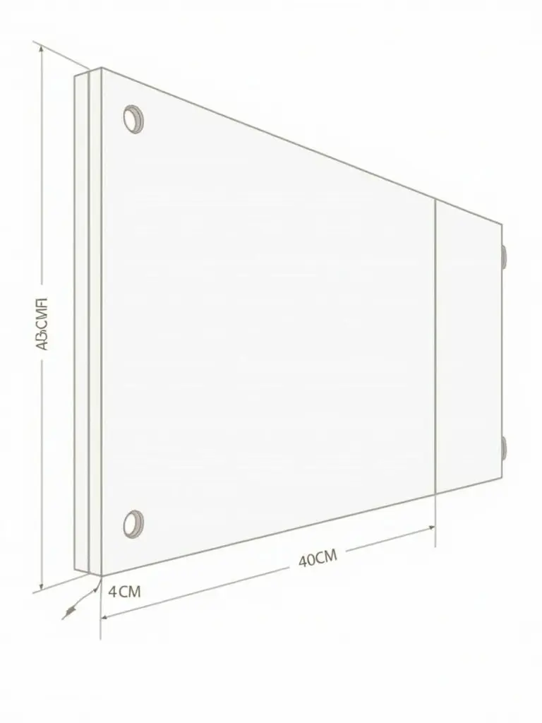 Technical drawing showcases dual-sided e-paper departure board. E-paper panel has integrated housing. Dimensions are 42 cm x 40 cm x 10 cm. Layout is landscape. Two M10 drilling holes are on the left side. Size annotations are included.