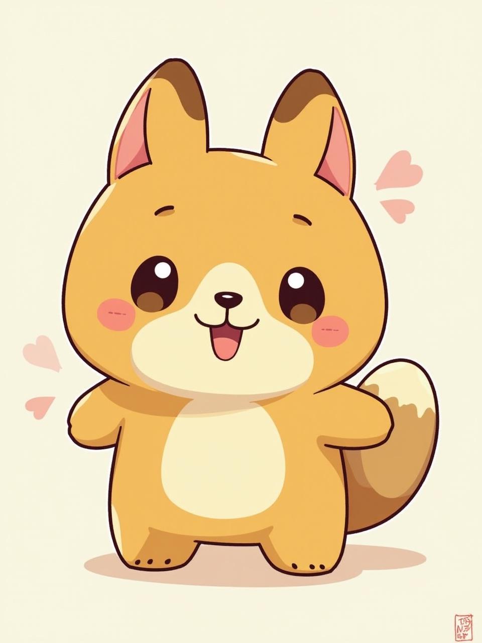 A cute cartoon animal character in kawaii style with a smiling expression and a pastel color palette.