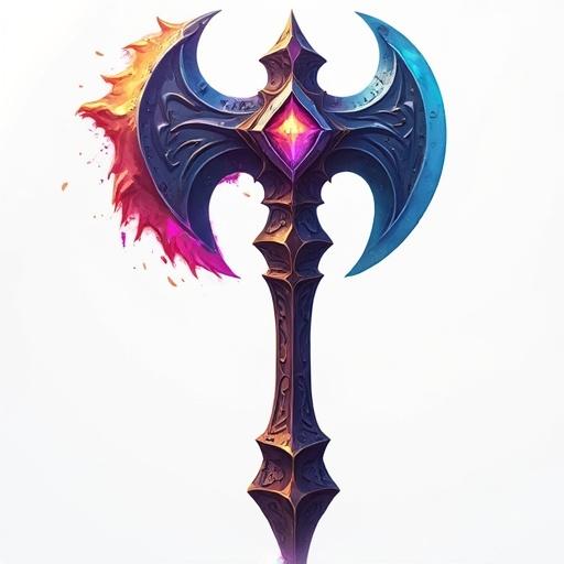 Icon representation of mythical axe. Styled like World of Warcraft. Icon representation of magic shield. Designed for card game. Icon of royal shield. Paint style. Transparent background.