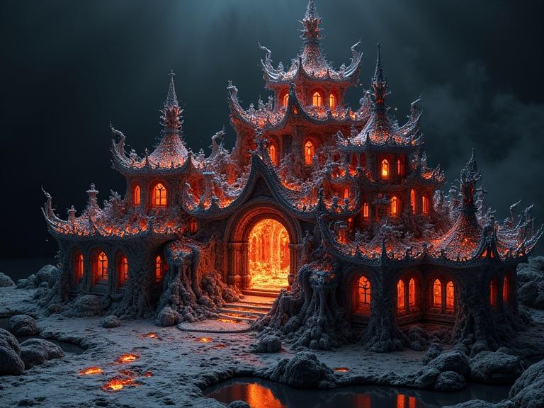 Fractal inspired architecture made of black fire opal.