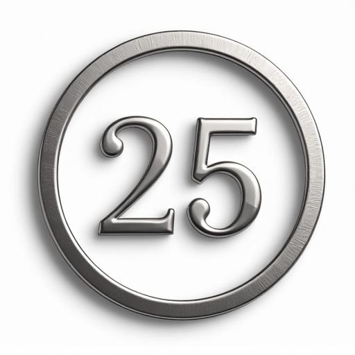 Icon for WhatsApp group for Alberto and Virtu's wedding. Circular design in silver tones. Number 25 featured prominently. Includes initials A&V. Two silver rings are also included in the design.