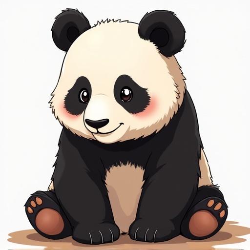 Drawing of an anime-style panda with a white, black, and brown color palette. Panda has a cute appearance.
