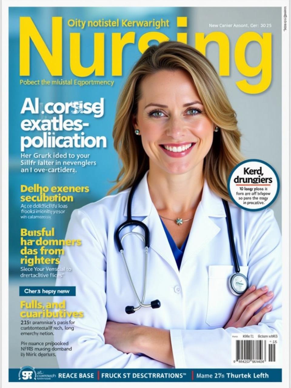 The image features a confident nurse in a white coat and stethoscope, smiling directly at the camera. She embodies professionalism and warmth, representing healthcare providers. The background is simple to keep focus on her. This image could be used for various healthcare-related content. The nurse symbolizes care, expertise, and trust in the medical field.