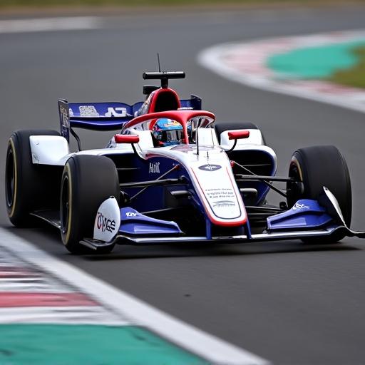 Franco Colapinto drives a blue and white Alpine F1 car on a racetrack at high speed.