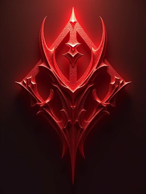 A red logo symbol depicting strength with a diamond shape. Design is fantasy-themed with high quality and detailed features.