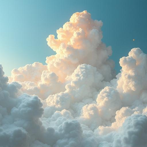 Surreal sky with clouds rolling open like paper. Captivating fluffy formations crafted in soft pastel colors. Bright and airy atmosphere dominates the scene.