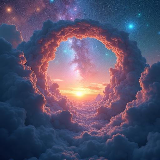 A surreal sky peeling open like torn paper revealing a colorful galaxy inside edges curling like an ancient scroll glowing cosmic mist dreamy fantasy landscape cinematic lighting ultra detailed