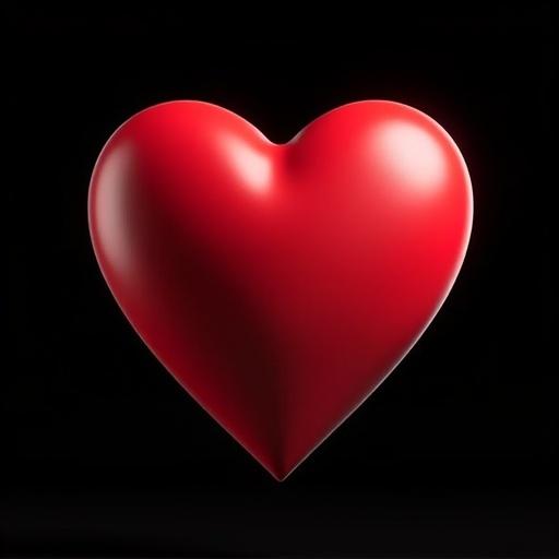 Heart shape against black background designed in Pixar 3D style. Bright red color with shiny surface.