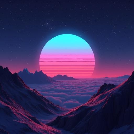 Futuristic EDM album cover featuring a large glowing sun over mountains and clouds with the text 'Airwave'.