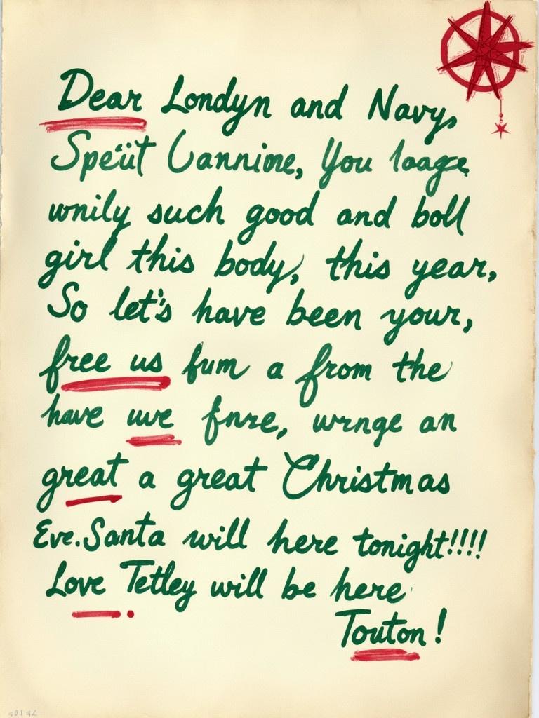 Letter written in crayon showcasing Santa's playful spirit. Message conveys joy and magic associated with Christmas. It includes a request for fun and hints at Santa's visit.