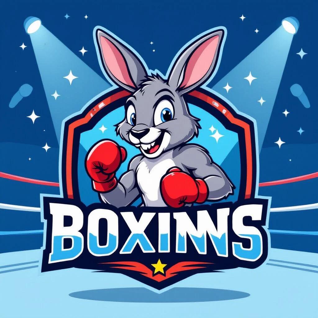 Logo features an animated kangaroo in boxing gloves. The character is cheerful and engaging for children. Background includes boxing ring elements with spotlights.