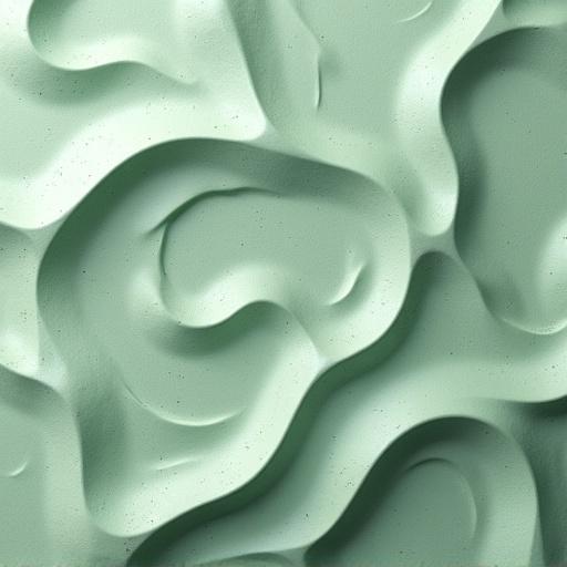 3D surface of matte light green color. Displays intricate patterns of wave interference. Glazed clay material. Viewed directly from above.