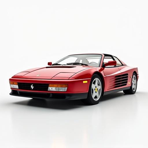 High realistic Ferrari Testarossa from 1984 with original styling and high-end paint finish. Designed for performance and luxury. Captured in a well-lit studio.