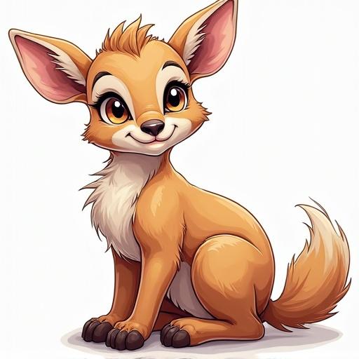 Dibujo de una criatura con cuernos semi dios. Estilo de cartoon, con una expresión amigable.