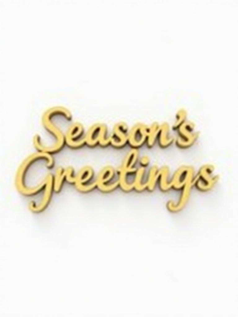 A 3D lowercase text that reads Season's Greetings in gold color on a clean white background.