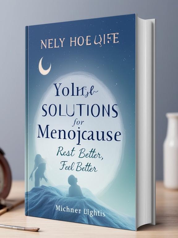 Create e-book cover for 'Sleep Solutions for Menopause'. Evoke serenity and wellness. Use soft colors like lavender and sage green. Incorporate feminine elements and sleep symbols. Use gentle, strong typography. Aim for a modern, holistic vibe.
