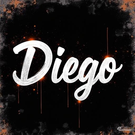 Design a black background poster with various textures. The name Diego is written in white graffiti style using a cursive font. Incorporate dripping effects for an urban feel.