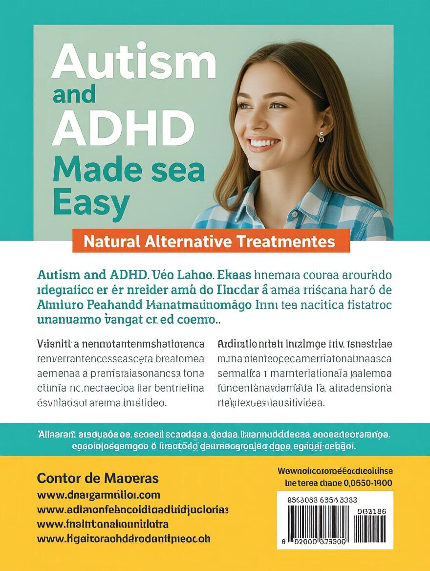 Design an ebook cover featuring the title Autism and ADHD Made Easy: Natural Alternative Treatments. The text is in Portuguese. Format must be 3:2. Use soft colors and clear typography for readability.