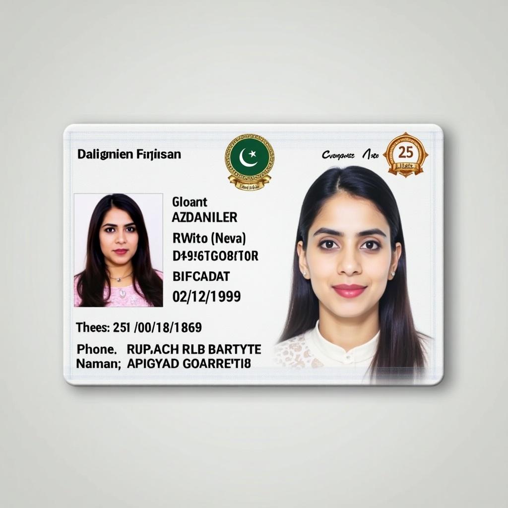 Image features front side of a Pakistani women ID card. It shows personal information including date of birth February 12 1999. Card design includes official elements. Identification photo is displayed and well-lit.