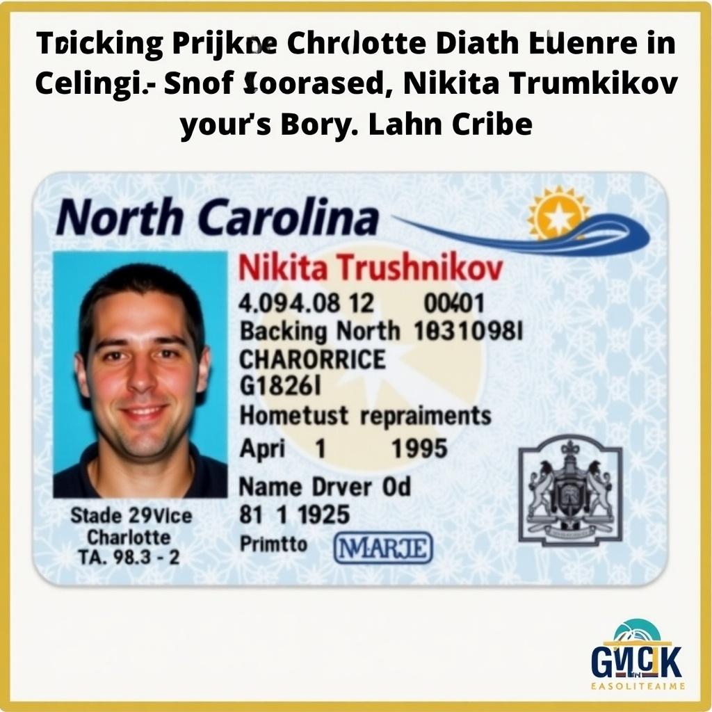 This image features a driver's license from North Carolina. It prominently shows the name 'Nikita Trushnikov.' The date of birth is April 21, 1995, indicating that he is currently 29 years old. The license is issued from Charlotte, North Carolina. Driver's licenses in the U.S. serve as crucial identification.