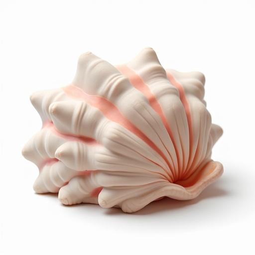 Seashell created in claymation style set against a clean white background