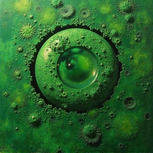 La Guazza 2005. Abstract textured design with green tones. Central circle surrounded by intricate formations. Top-down view.