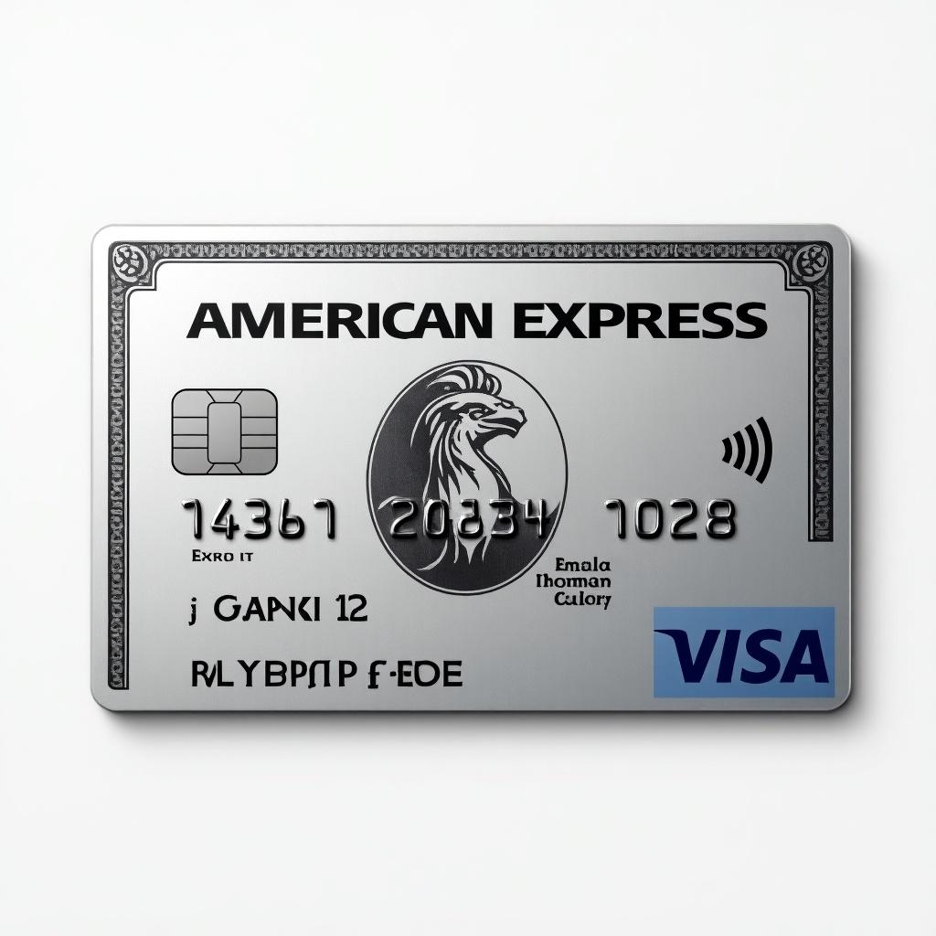 Realistic image of a platinum American Express credit card. Visa logo displayed prominently. Distinct details are visible. Cardholder name is Sukruth. Expiry date shows March 2028. Silver background with bold black font conveys modern elegance.