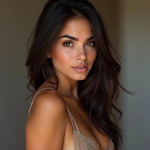 19 year old sexy latina woman with long hair and natural makeup