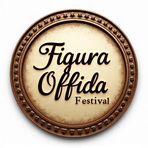 Logo in relief featuring elegant font saying Figura Offida Festival at the center. 3D representation of letters F.O.F.