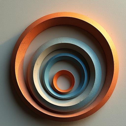 A set of nested rings arranged concentrically with varying dimensions. The rings have a gradient color scheme including soft blues and peach tones. They create a modern artistic effect against a neutral background.