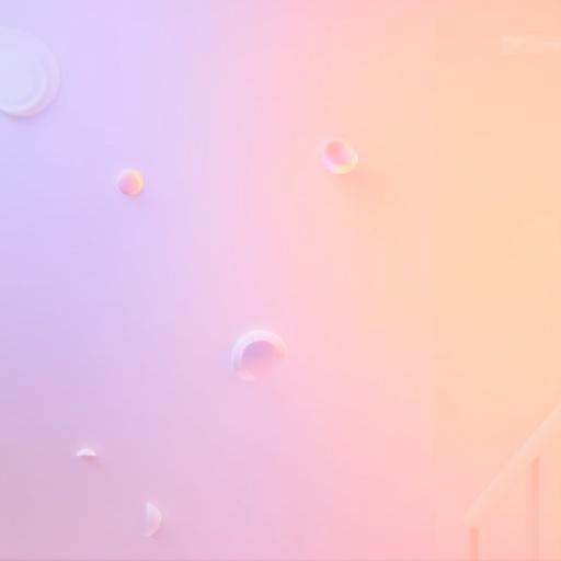 Digital background features lavender to purple gradient on the left transitioning to peach-orange on the right. Abstract geometric elements like semi-circles and rounded rectangles in complementary colors. Soft ambient lighting creates a modern look. Negative space included for text overlay.