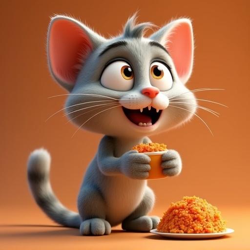 Gato 3D animado estilo Pixar comiendo un helado
