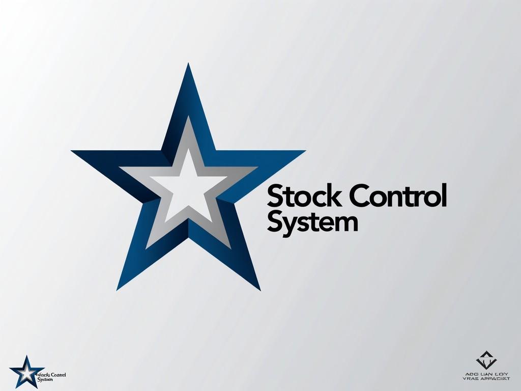 The image represents a logo for a software system called 'Stock Control System.' The design features a prominent star shape, symbolizing a strong and reliable identity. The color scheme consists of various shades of blue, gray, and white, creating a professional and contemporary look. This logo suggests a focus on logistics and supply chain management, intended for use by the US Air Force and similar organizations. The clean lines and geometric shapes convey efficiency and modern technology, making it suitable for branding and marketing of the software.