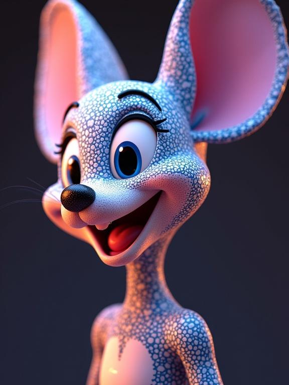 3D animated character smiling with bright colors and detailed texture