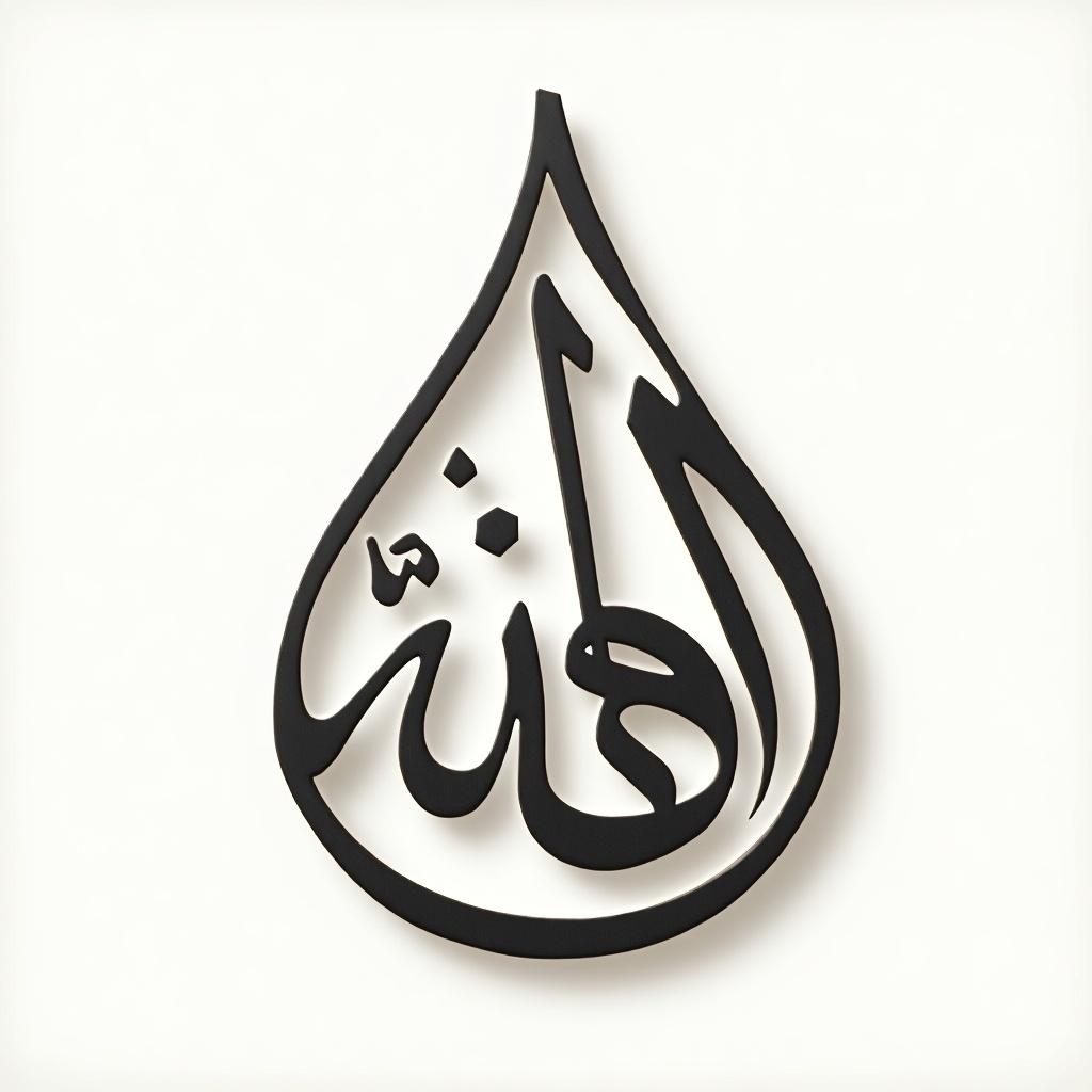 Create a sophisticated design featuring Arabic calligraphy of the phrase ‘هبة الفائز’ within a water drop shape. It should be compact and stylish, making use of Thuluth script for clarity and beauty. The lines of the calligraphy should be smooth and balanced, following the contours of the drop, with minimal embellishments for a clean look. The background should be neutral to ensure the calligraphy stands out, making it suitable for engraving on a chain socket. The overall aesthetic should convey elegance and cultural richness.