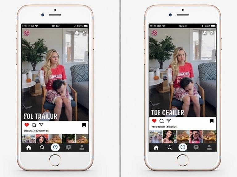 Split screen shows two smartphones displaying Instagram Stories. Left side features boring Stories. Right side showcases creative and interactive Stories. Each side has unique visual elements.