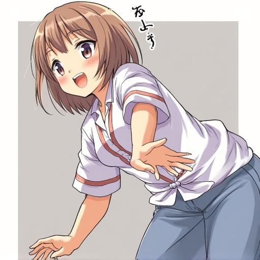 Illustration of a young girl in casual clothing. She has short brown hair and an upbeat expression. Outstretched hand suggests interaction or welcoming.