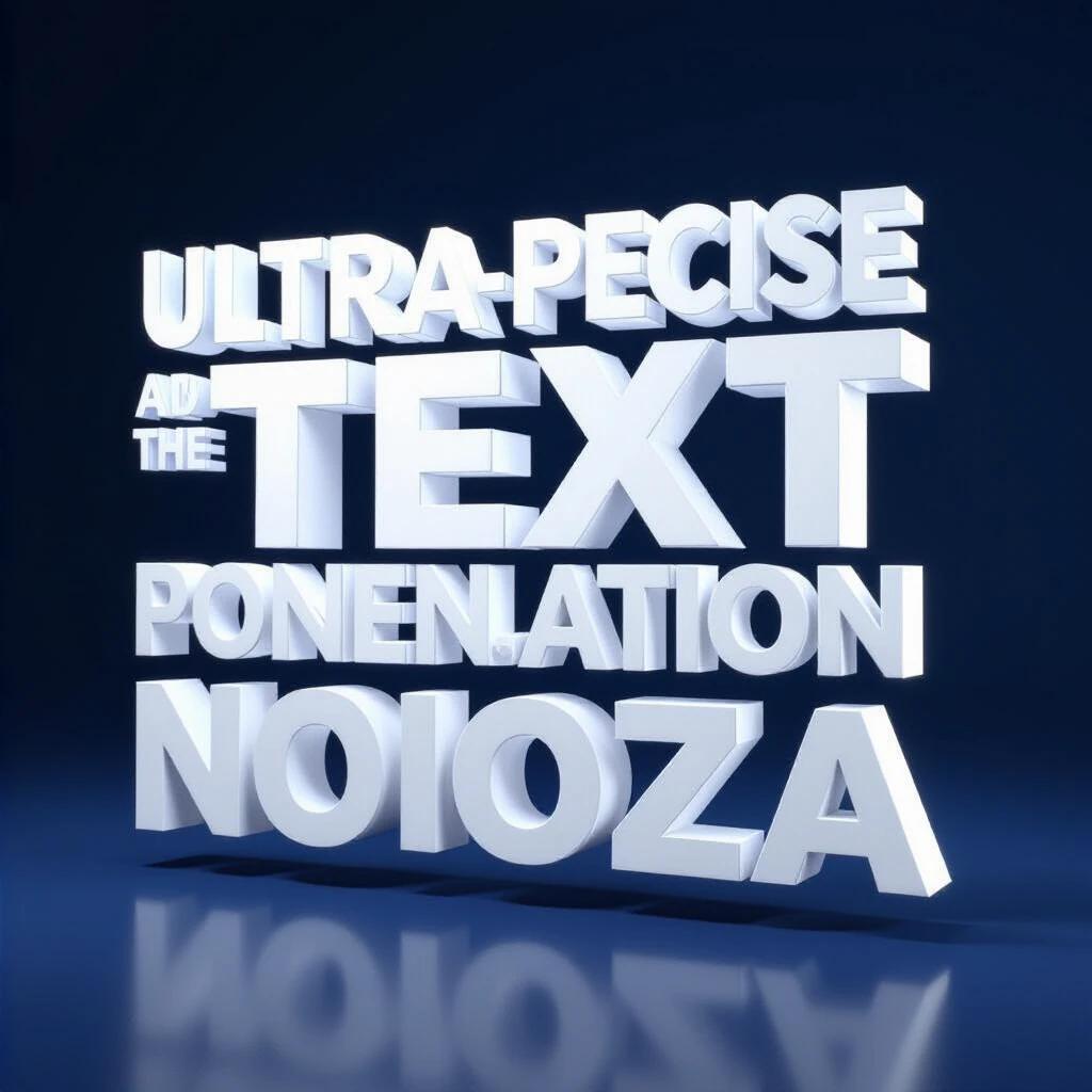 3D text with phonetic spelling verification. Text reads ULTRA-PRECISE TEXT GENERATION. Metallic gold effects applied. Studio lighting used. Floating musical icons included. Each character is represented in brackets accurately.