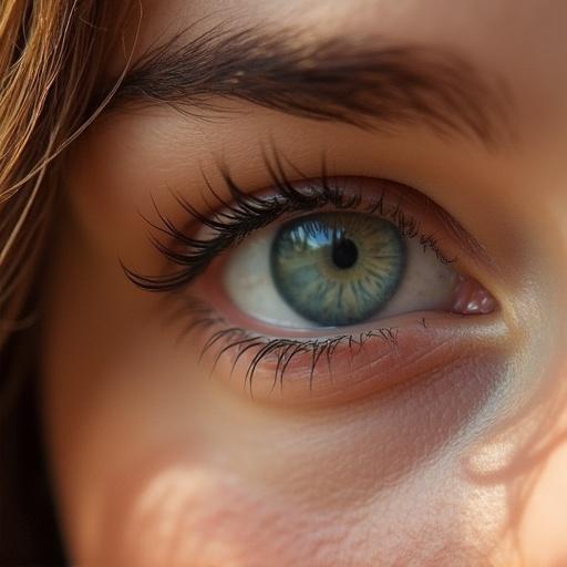 Close-up of a beautiful eye showcasing details. Natural lighting and soft focus. Captures the essence of beauty and vibrancy.