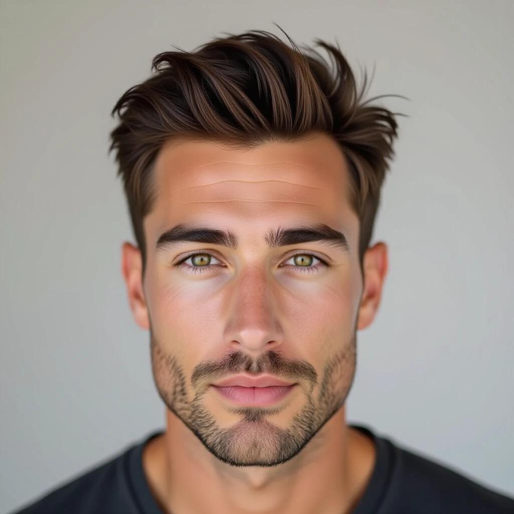 A well-groomed man with stylish haircuts looking vibrant and confident. Focus on hairstyle with soft natural lighting.