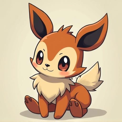 A plush toy eland character in a playful, cartoonish style resembling popular video games. The character has large ears, a fluffy tail, and a joyful expression.