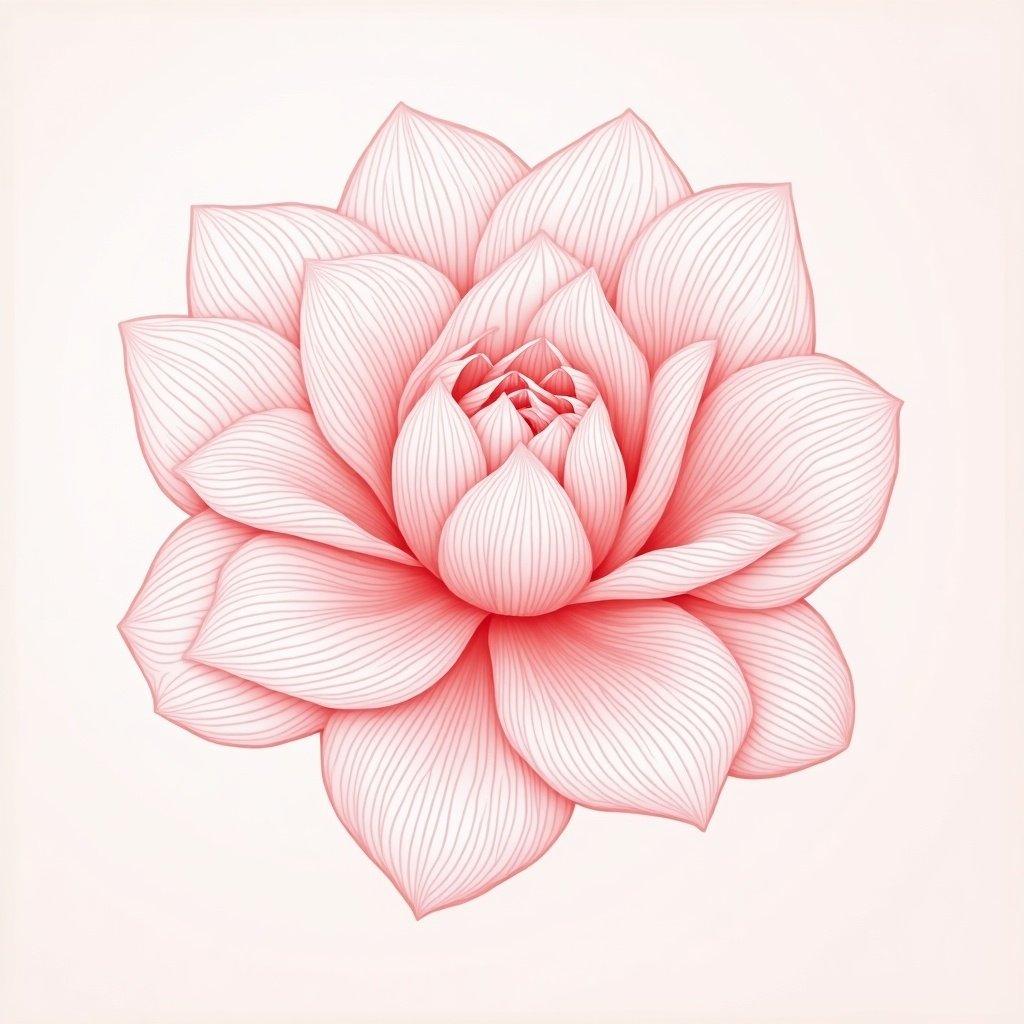 Intricate floral line art in pink on a white background. Features swirling lines and small flowers.