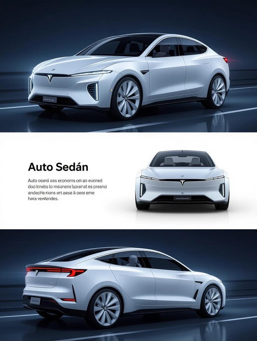 Automotive design. Electric sedan with 4 wheels. Modern disruptive design. Minimalist and efficient appearance. Safe and aerodynamic. Adapted for high speeds. Rectangular front lighting bar. Compact for city driving. 2 doors with three seats: one for the driver and two in the back for passengers. Realistic render.