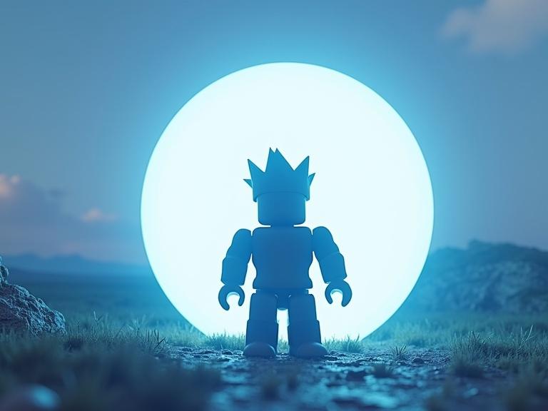 Thumbnail for a Roblox ARPG game featuring a character surrounded by a glowing blue sphere in a landscape setting. The character is silhouetted against the sphere.