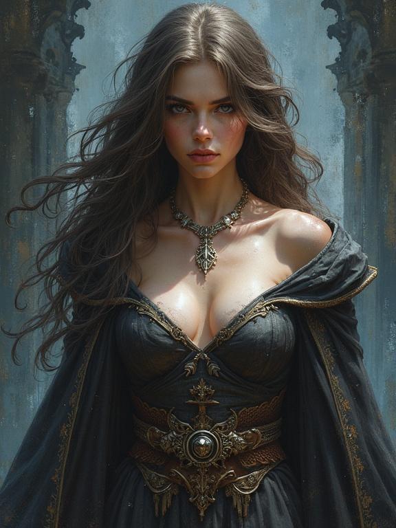 Dark fantasy book cover art featuring a beautiful woman with long hair wearing a revealing outfit. The character displays a fantasy theme suitable for a Dungeons and Dragons setting.