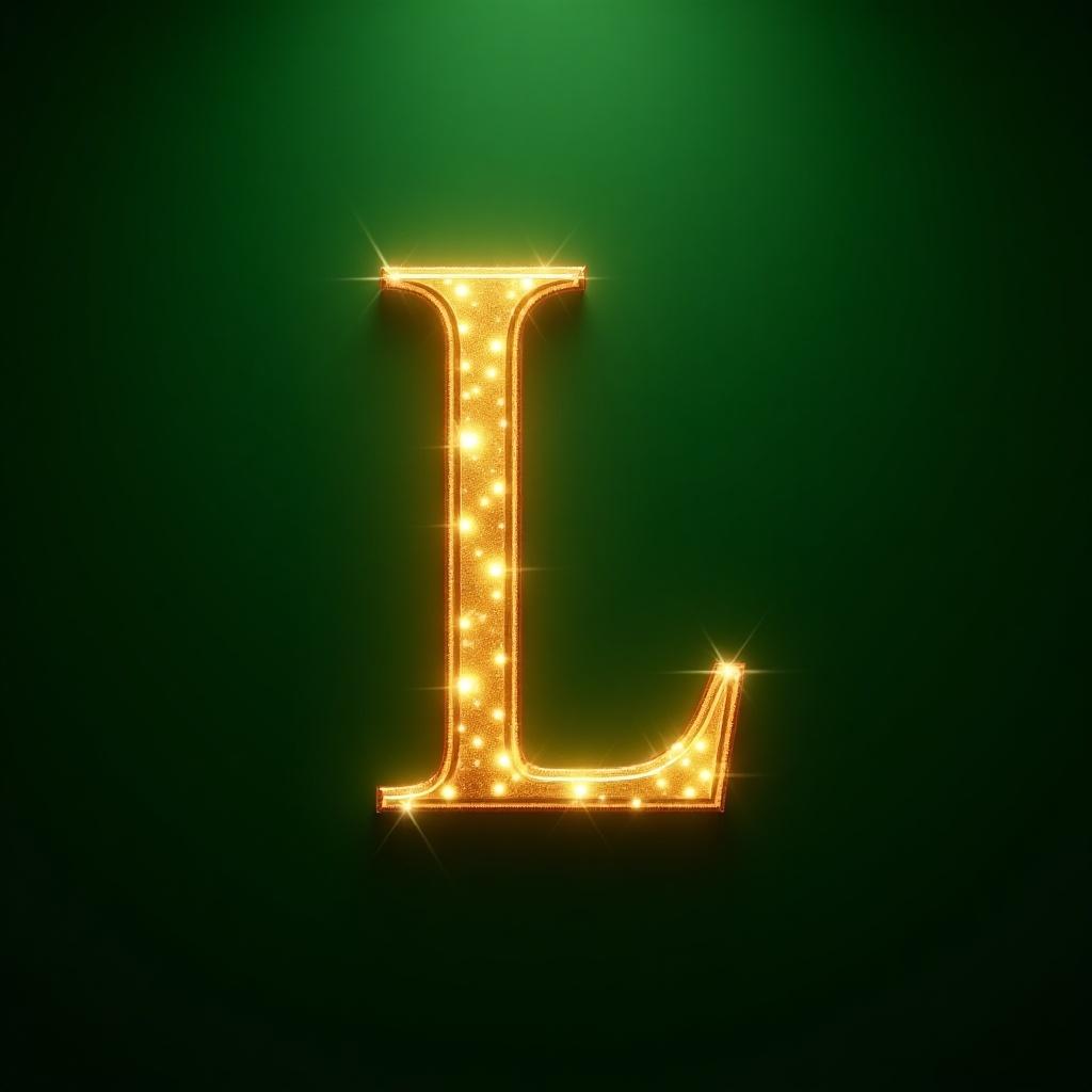 Sparkling golden letter L on a rich green background.