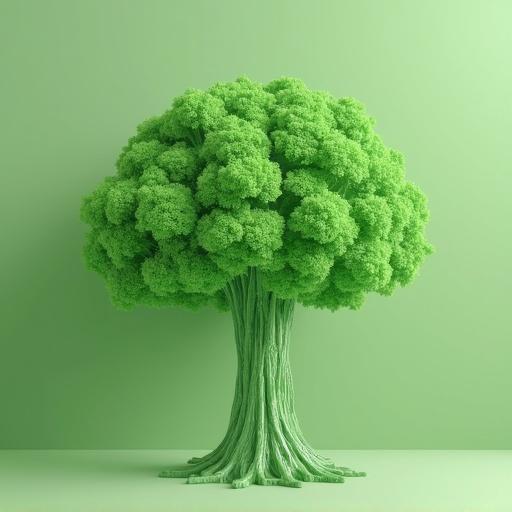 3D representation of a green tree resembling vibrant broccoli shape against a pastel green background
