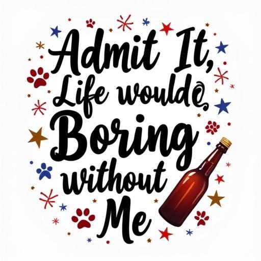 Playful design featuring quote about life being boring without someone. Decorated with stars and paw prints. Suitable for gifts and clothing for pet lovers and confident individuals.