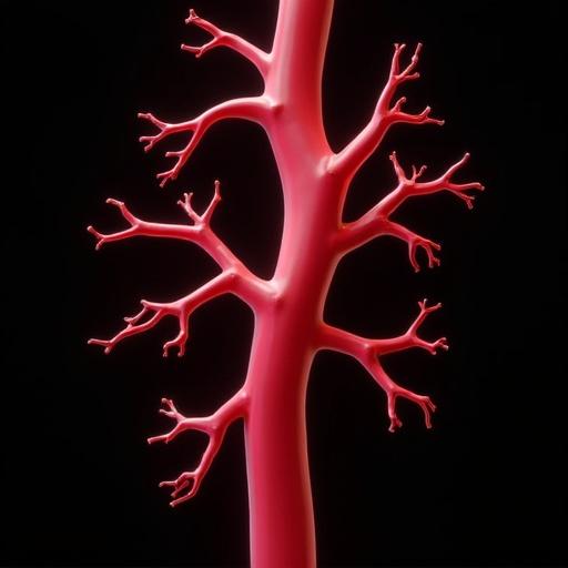 Arteries and veins depicted in stylized 3D form against a black background