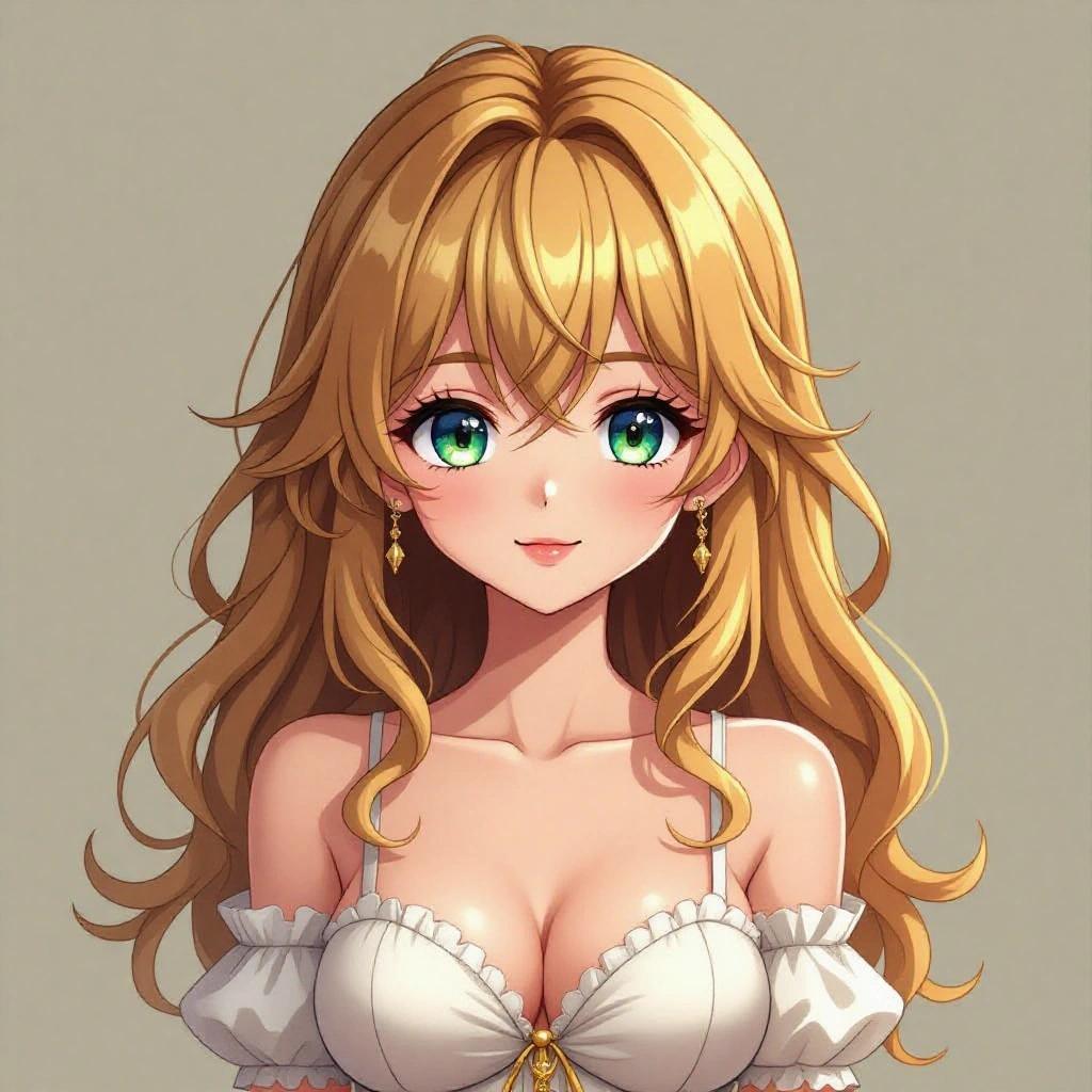 3D anime image featuring a beautiful girl with medium blonde hair and an hourglass figure